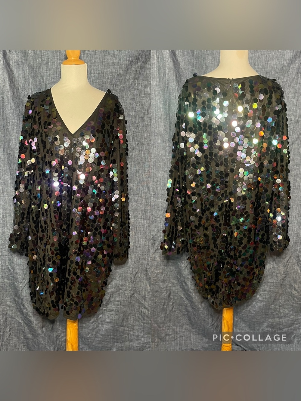 Boohoo Plus Black Iridescent Sequin V-Neck Midi Dress